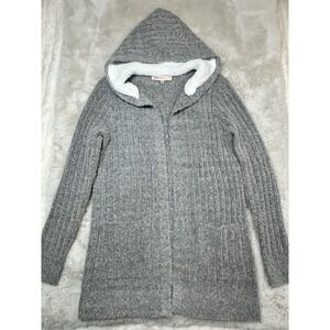 Crave Fame Juniors' Cozy Knit Sherpa Trim Cardigan Gray M